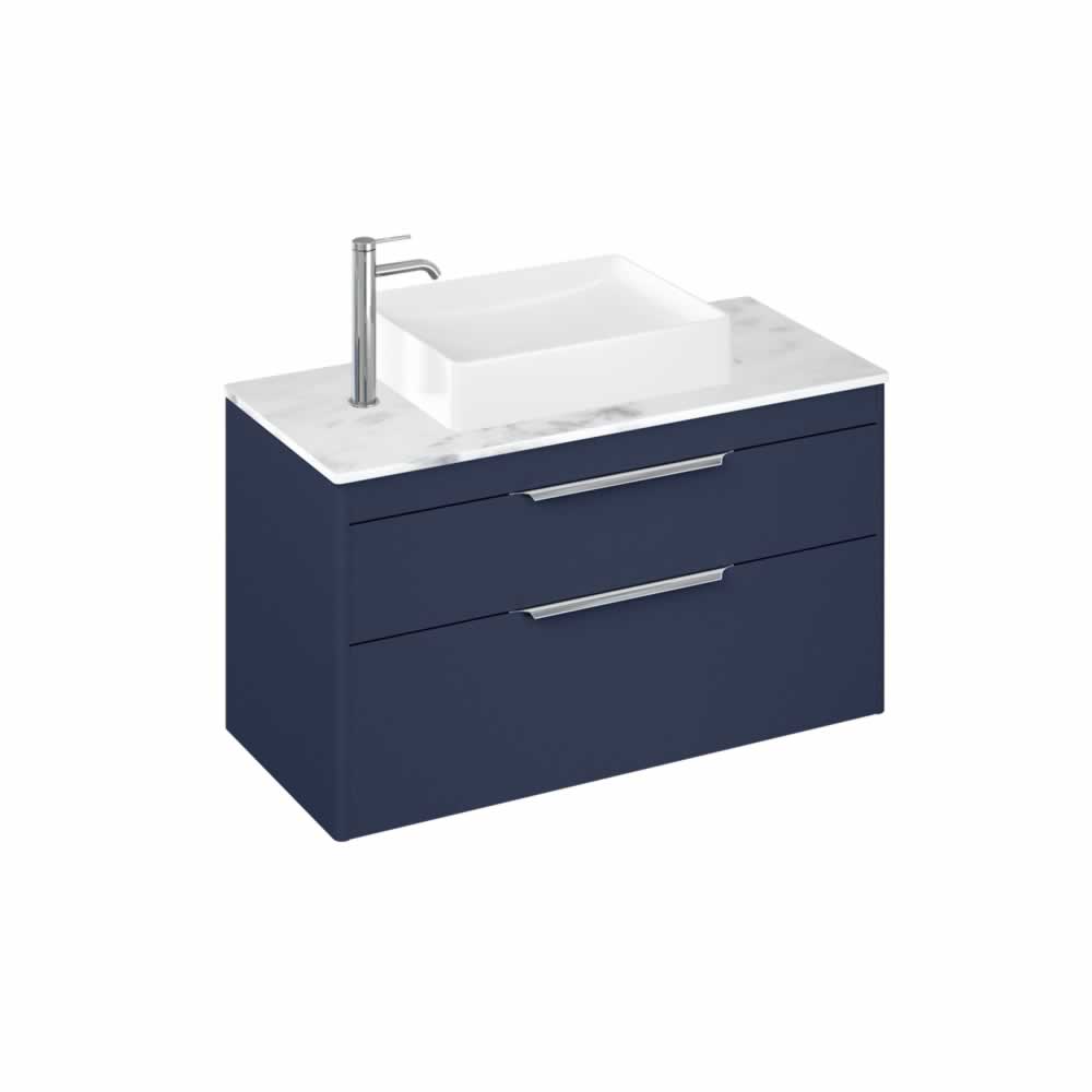 Shoreditch 100cm double drawer Matt Blue with Carrara White Worktop and Quad Countertop Basin